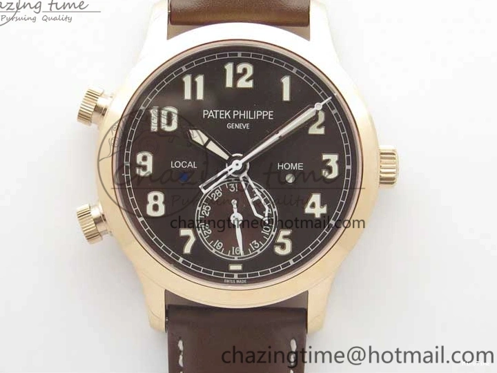 MIROTIME 0423 Calatrava 5524R Pilot Travel Time RG GRF Brown Dial on Brown Leather Strap MIYOTA TopPick 7155